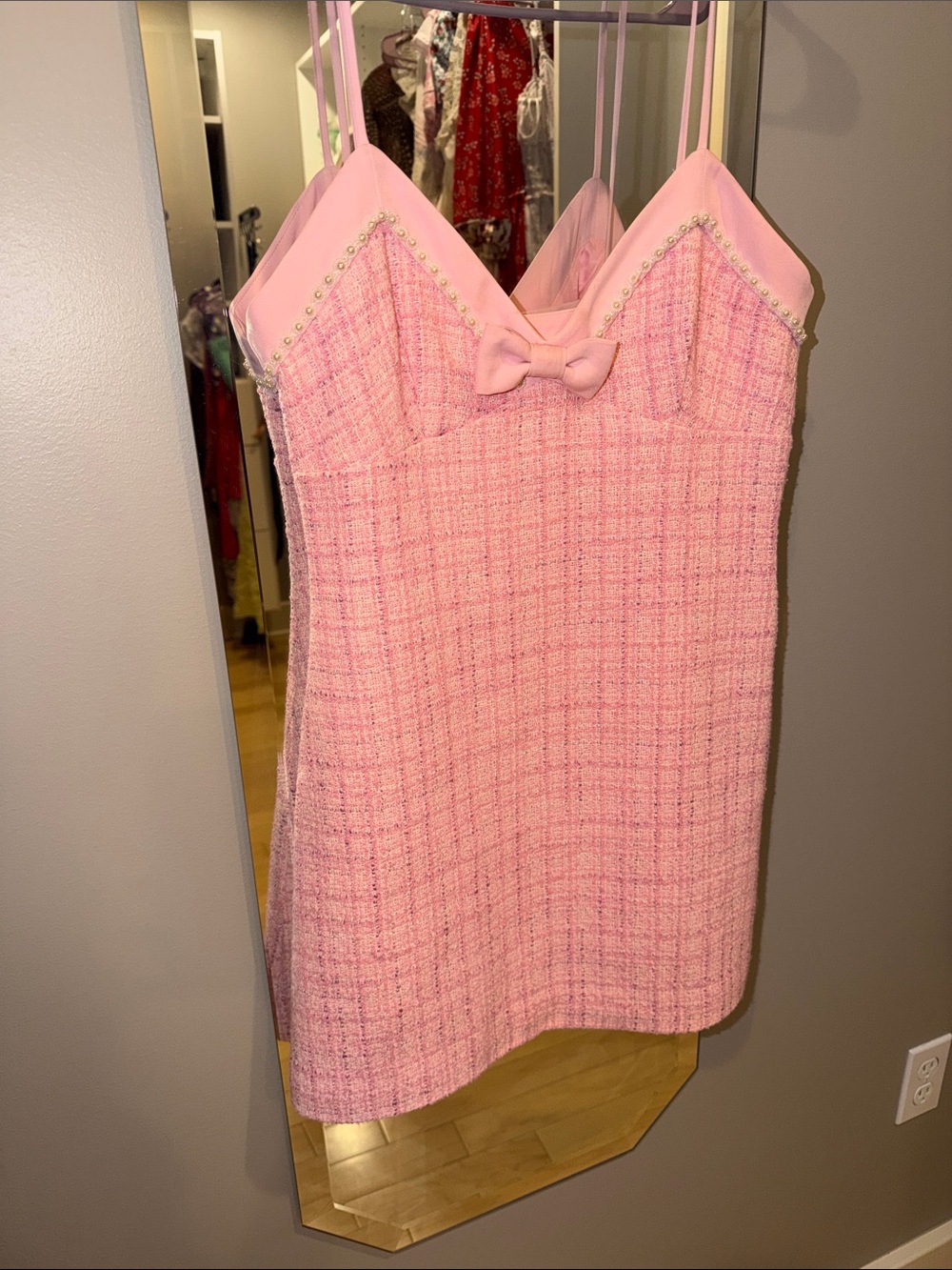 LoveShackFancy Florencio Tweed Mini Dress - slip dress with bow and pearls - Picture 6 of 9